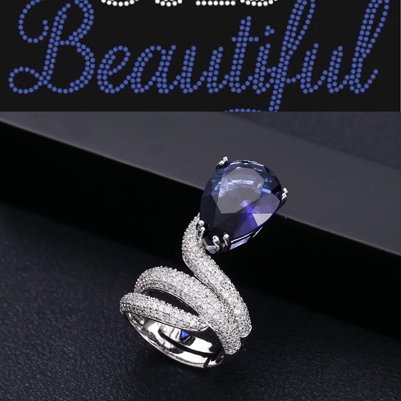 NIB 18kt White Gold Sapphire Diamond Swirl Ring - Picture 1 of 4